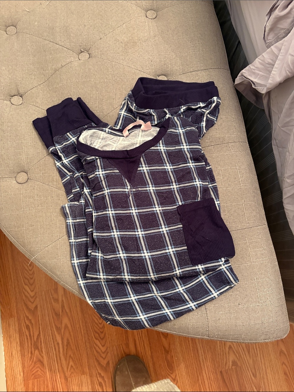 La Vie En Rose Navy and White Plaid Pajama Set
